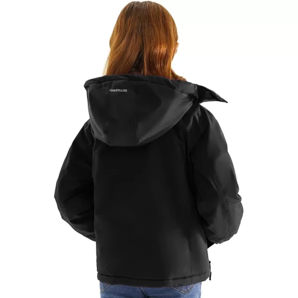 imageFARVALUE Girls Waterproof Skiing Jacket Windproof Winter Coat Warm Snow Coat with Removable HoodBlack