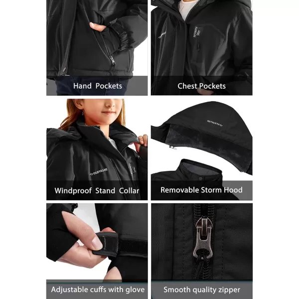 imageFARVALUE Girls Waterproof Skiing Jacket Windproof Winter Coat Warm Snow Coat with Removable HoodBlack