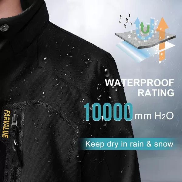 imageFARVALUE Girls Waterproof Skiing Jacket Windproof Winter Coat Warm Snow Coat with Removable HoodBlack