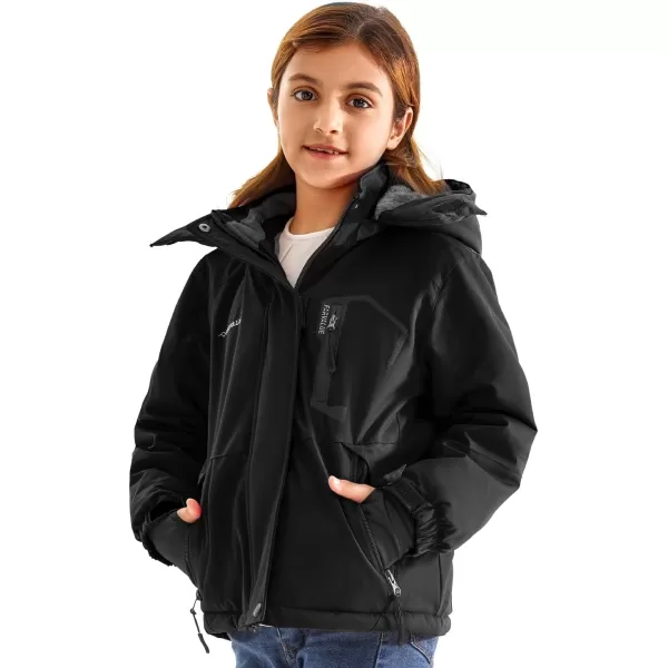 imageFARVALUE Girls Waterproof Skiing Jacket Windproof Winter Coat Warm Snow Coat with Removable HoodBlack
