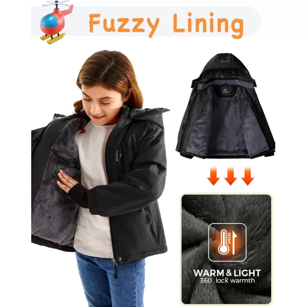 imageFARVALUE Girls Waterproof Skiing Jacket Windproof Winter Coat Warm Snow Coat with Removable HoodBlack