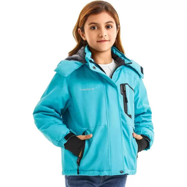 imageFARVALUE Girls Waterproof Skiing Jacket Windproof Winter Coat Warm Snow Coat with Removable HoodBlue