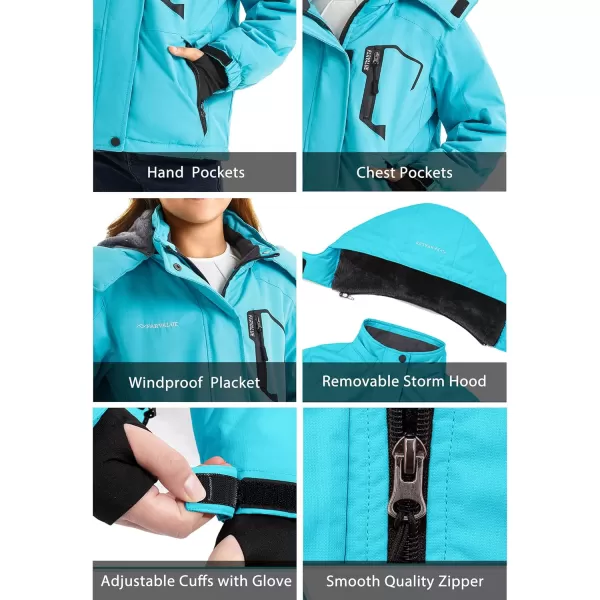 imageFARVALUE Girls Waterproof Skiing Jacket Windproof Winter Coat Warm Snow Coat with Removable HoodBlue