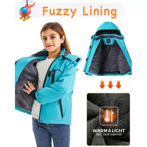 imageFARVALUE Girls Waterproof Skiing Jacket Windproof Winter Coat Warm Snow Coat with Removable HoodBlue