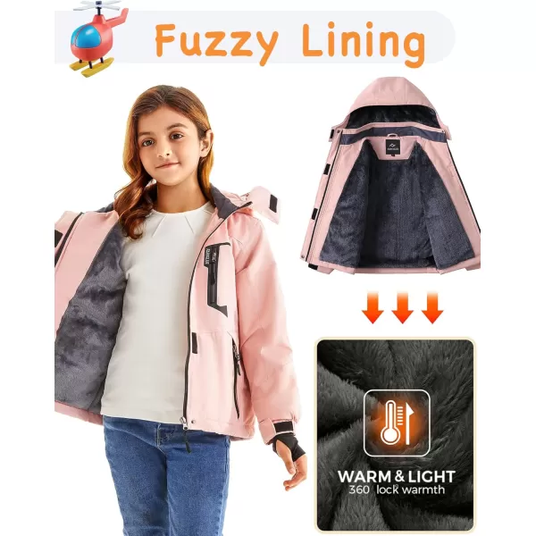 imageFARVALUE Girls Waterproof Skiing Jacket Windproof Winter Coat Warm Snow Coat with Removable HoodPink
