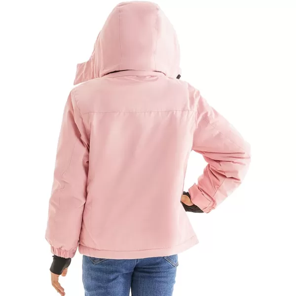imageFARVALUE Girls Waterproof Skiing Jacket Windproof Winter Coat Warm Snow Coat with Removable HoodPink