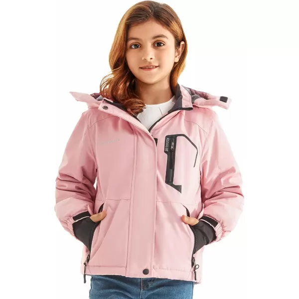 imageFARVALUE Girls Waterproof Skiing Jacket Windproof Winter Coat Warm Snow Coat with Removable HoodPink