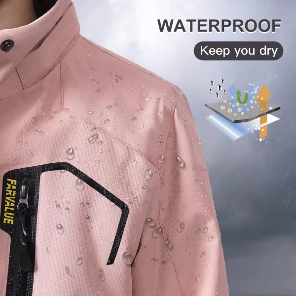 imageFARVALUE Girls Waterproof Skiing Jacket Windproof Winter Coat Warm Snow Coat with Removable HoodPink