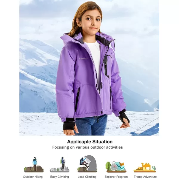 imageFARVALUE Girls Waterproof Skiing Jacket Windproof Winter Coat Warm Snow Coat with Removable HoodPurple