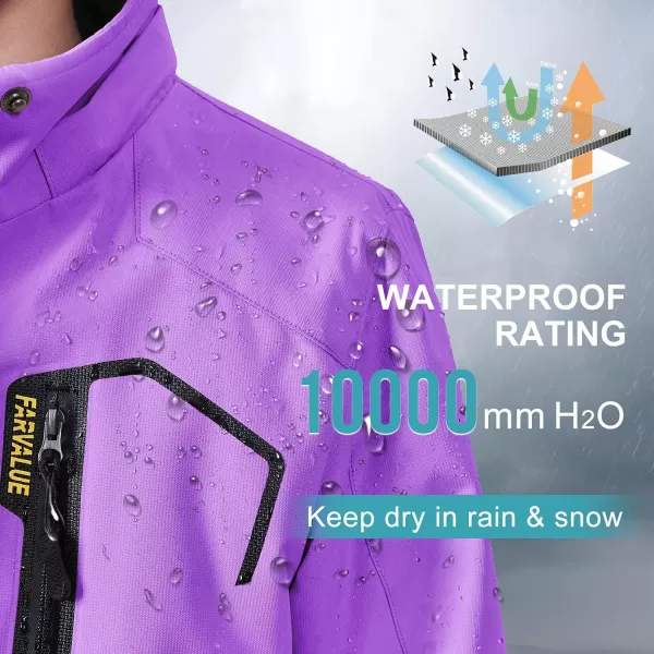 imageFARVALUE Girls Waterproof Skiing Jacket Windproof Winter Coat Warm Snow Coat with Removable HoodPurple