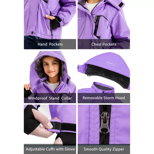imageFARVALUE Girls Waterproof Skiing Jacket Windproof Winter Coat Warm Snow Coat with Removable HoodPurple