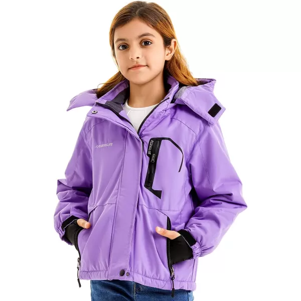 imageFARVALUE Girls Waterproof Skiing Jacket Windproof Winter Coat Warm Snow Coat with Removable HoodPurple