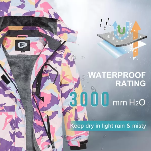 imageFARVALUE Girls Waterproof Skiing Jacket Windproof Winter Coat Warm Snow Coat with Removable HoodPurple Camouflage