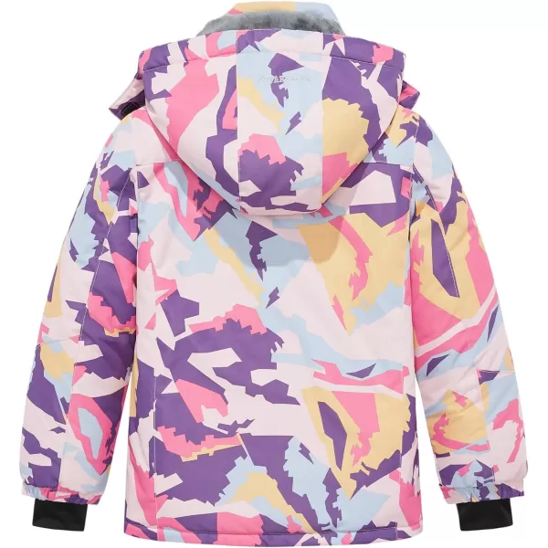 imageFARVALUE Girls Waterproof Skiing Jacket Windproof Winter Coat Warm Snow Coat with Removable HoodPurple Camouflage
