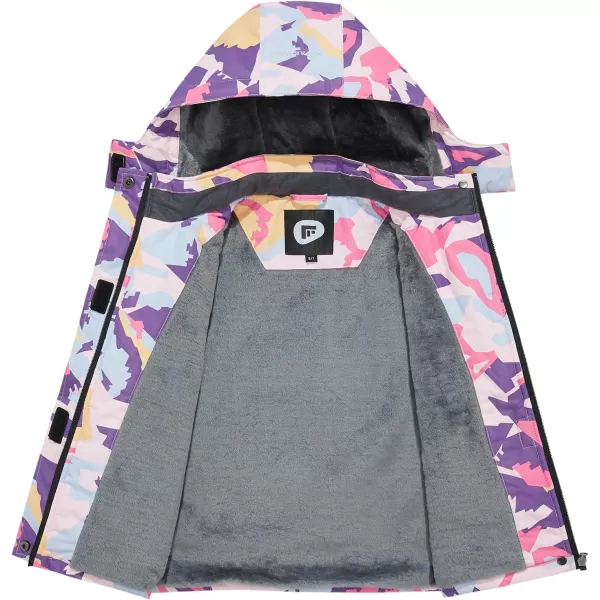 imageFARVALUE Girls Waterproof Skiing Jacket Windproof Winter Coat Warm Snow Coat with Removable HoodPurple Camouflage