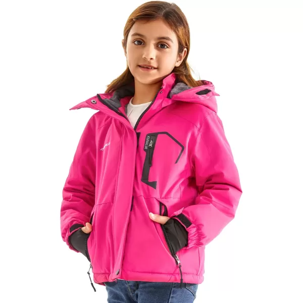 imageFARVALUE Girls Waterproof Skiing Jacket Windproof Winter Coat Warm Snow Coat with Removable HoodRose Red