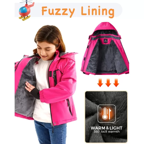 imageFARVALUE Girls Waterproof Skiing Jacket Windproof Winter Coat Warm Snow Coat with Removable HoodRose Red
