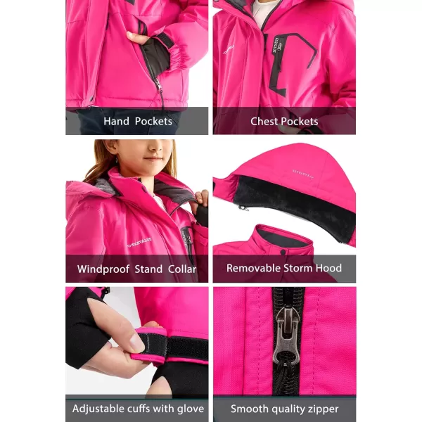 imageFARVALUE Girls Waterproof Skiing Jacket Windproof Winter Coat Warm Snow Coat with Removable HoodRose Red