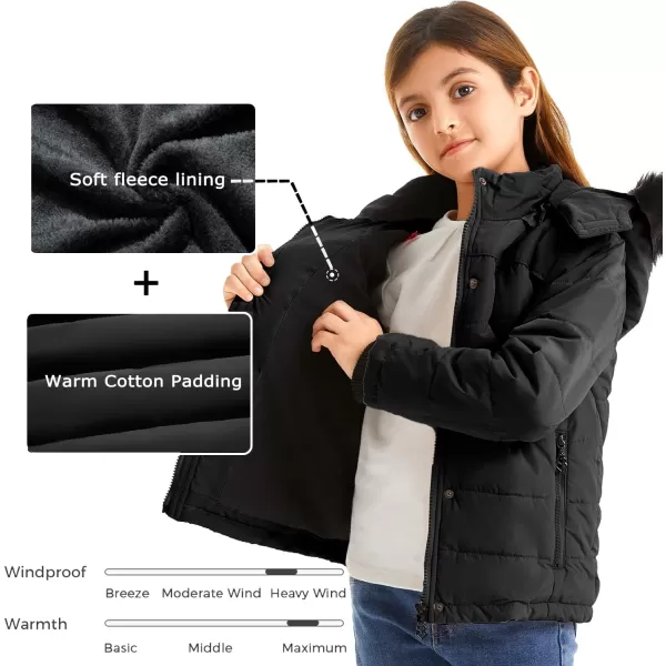 imageFARVALUE Girls Winter Coats Thicken Fleece Lined Padded Hooded Puffer Jacket Coat for GirlsBlack