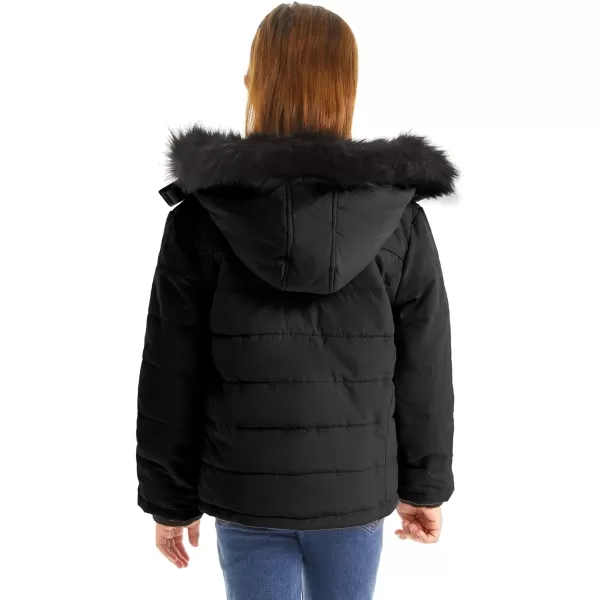 imageFARVALUE Girls Winter Coats Thicken Fleece Lined Padded Hooded Puffer Jacket Coat for GirlsBlack