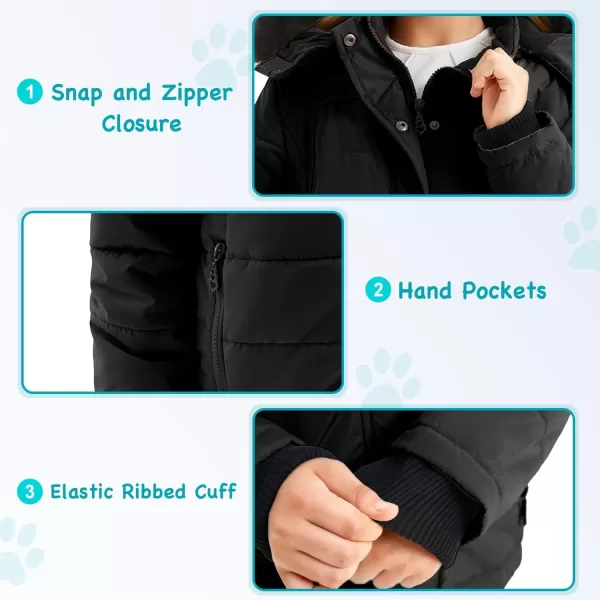 imageFARVALUE Girls Winter Coats Thicken Fleece Lined Padded Hooded Puffer Jacket Coat for GirlsBlack