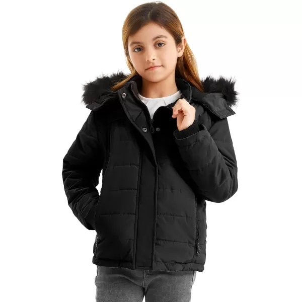 imageFARVALUE Girls Winter Coats Thicken Fleece Lined Padded Hooded Puffer Jacket Coat for GirlsBlack
