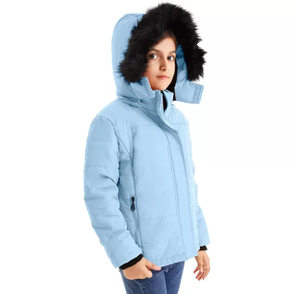 imageFARVALUE Girls Winter Coats Thicken Fleece Lined Padded Hooded Puffer Jacket Coat for GirlsBlue