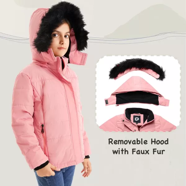 imageFARVALUE Girls Winter Coats Thicken Fleece Lined Padded Hooded Puffer Jacket Coat for GirlsCoral Pink
