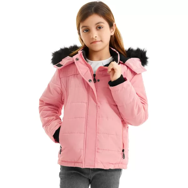 imageFARVALUE Girls Winter Coats Thicken Fleece Lined Padded Hooded Puffer Jacket Coat for GirlsCoral Pink
