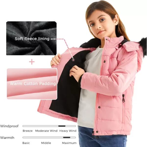 imageFARVALUE Girls Winter Coats Thicken Fleece Lined Padded Hooded Puffer Jacket Coat for GirlsCoral Pink
