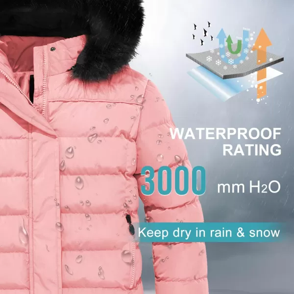 imageFARVALUE Girls Winter Coats Thicken Fleece Lined Padded Hooded Puffer Jacket Coat for GirlsCoral Pink
