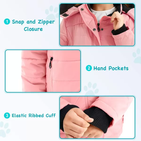 imageFARVALUE Girls Winter Coats Thicken Fleece Lined Padded Hooded Puffer Jacket Coat for GirlsCoral Pink