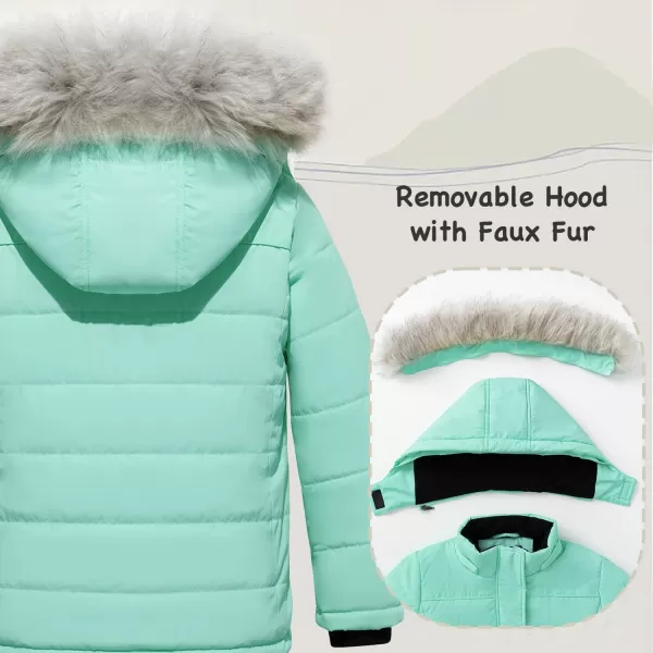 imageFARVALUE Girls Winter Coats Thicken Fleece Lined Padded Hooded Puffer Jacket Coat for GirlsMint Green