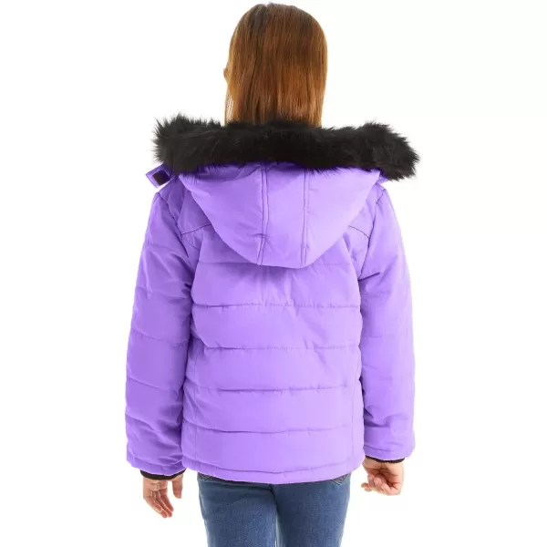 imageFARVALUE Girls Winter Coats Thicken Fleece Lined Padded Hooded Puffer Jacket Coat for GirlsPurple