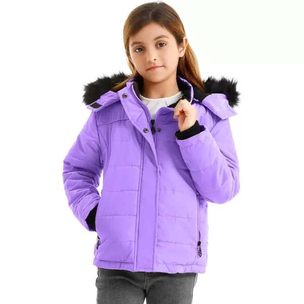 imageFARVALUE Girls Winter Coats Thicken Fleece Lined Padded Hooded Puffer Jacket Coat for GirlsPurple