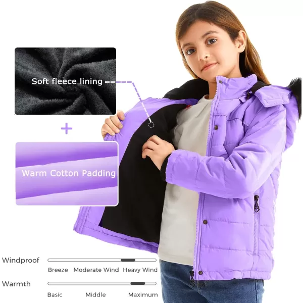 imageFARVALUE Girls Winter Coats Thicken Fleece Lined Padded Hooded Puffer Jacket Coat for GirlsPurple