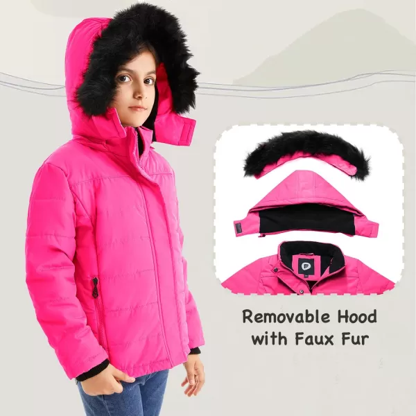 imageFARVALUE Girls Winter Coats Thicken Fleece Lined Padded Hooded Puffer Jacket Coat for GirlsRose Red