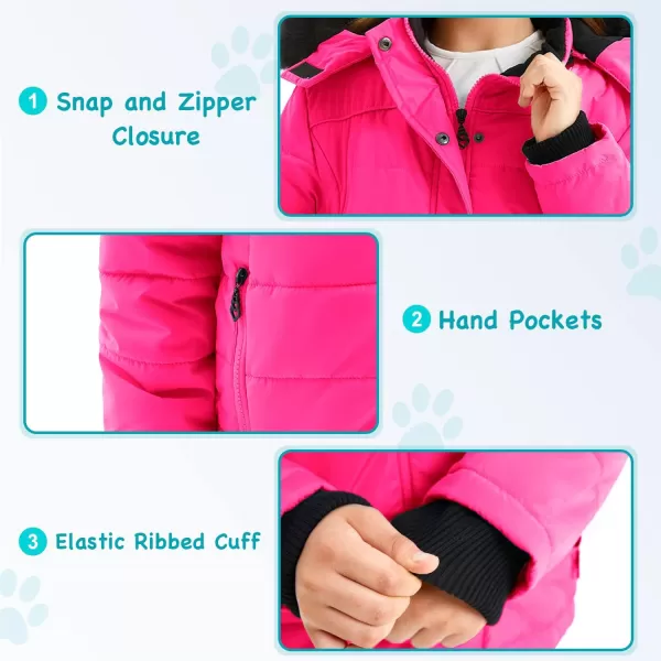 imageFARVALUE Girls Winter Coats Thicken Fleece Lined Padded Hooded Puffer Jacket Coat for GirlsRose Red