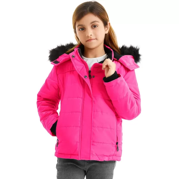 imageFARVALUE Girls Winter Coats Thicken Fleece Lined Padded Hooded Puffer Jacket Coat for GirlsRose Red