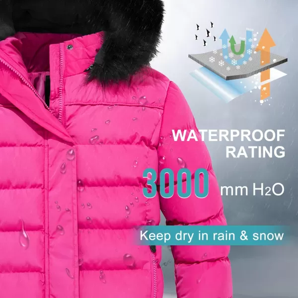 imageFARVALUE Girls Winter Coats Thicken Fleece Lined Padded Hooded Puffer Jacket Coat for GirlsRose Red