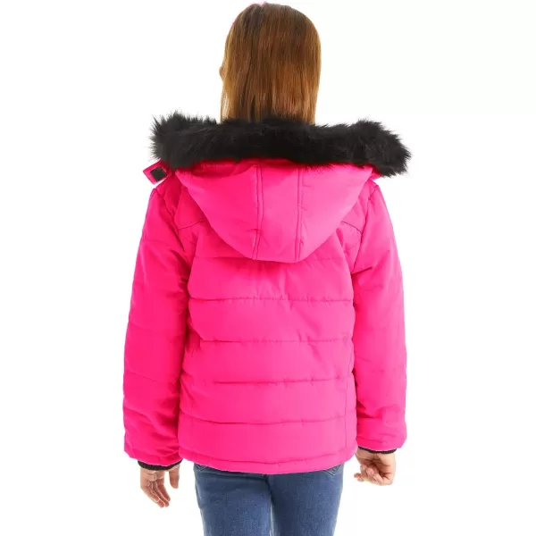 imageFARVALUE Girls Winter Coats Thicken Fleece Lined Padded Hooded Puffer Jacket Coat for GirlsRose Red