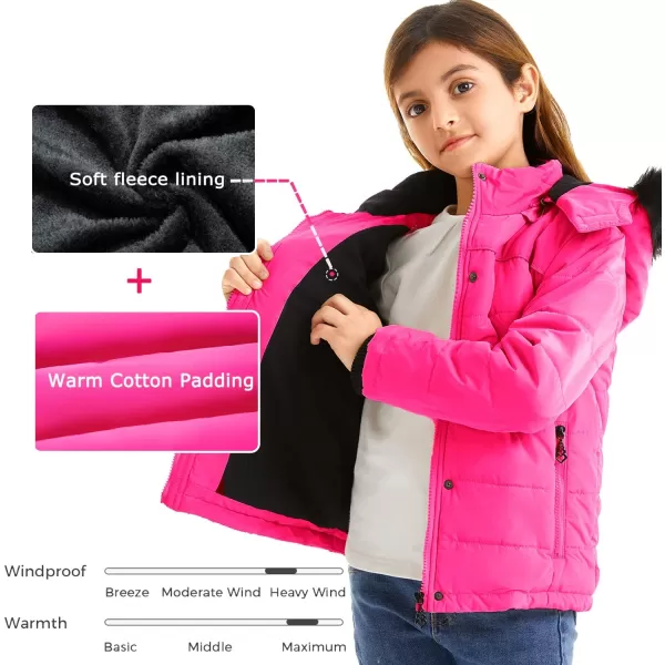 imageFARVALUE Girls Winter Coats Thicken Fleece Lined Padded Hooded Puffer Jacket Coat for GirlsRose Red