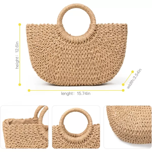 imageFARVALUE Summer Straw Beach Tote Bag Handmade Large Straw Tote Handbag Womens Handbags And Free Silk ScarvesKhaki
