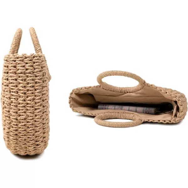 imageFARVALUE Summer Straw Beach Tote Bag Handmade Large Straw Tote Handbag Womens Handbags And Free Silk ScarvesKhaki