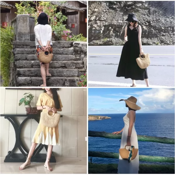 imageFARVALUE Summer Straw Beach Tote Bag Handmade Large Straw Tote Handbag Womens Handbags And Free Silk ScarvesKhaki