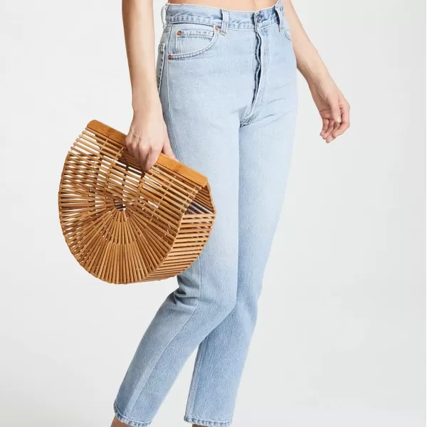 imageFARVALUE Womens Bamboo Bag Summer Wooden Handbag Handmade Large Tote Bag Beach Bag with Silk Scarf