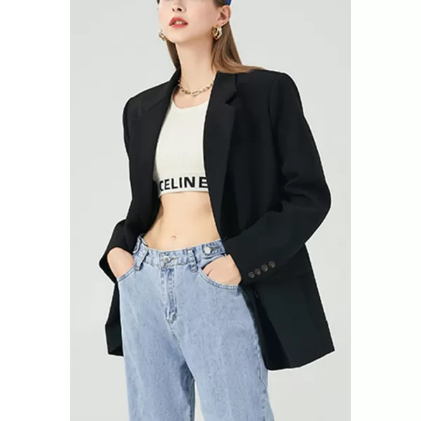 imageFARVALUE Womens Casual Oversized Blazer Long Sleeve Open Front Work Office Blazer Lapel Suit Jackets Shoulder PadsBlack