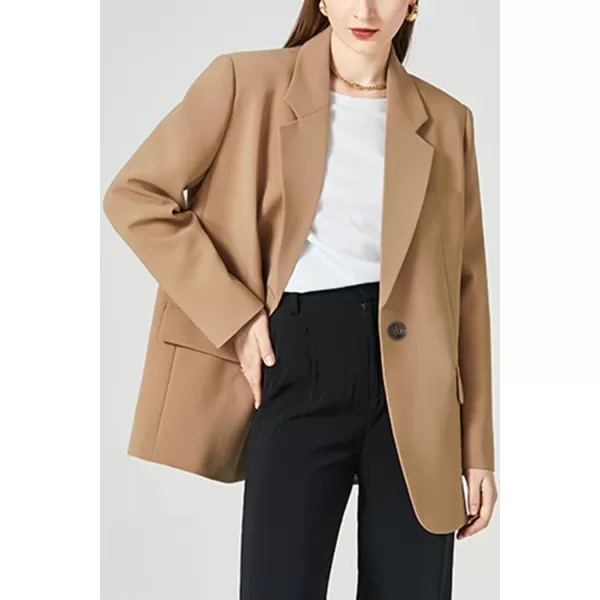 imageFARVALUE Womens Casual Oversized Blazer Long Sleeve Open Front Work Office Blazer Lapel Suit Jackets Shoulder PadsKhaki