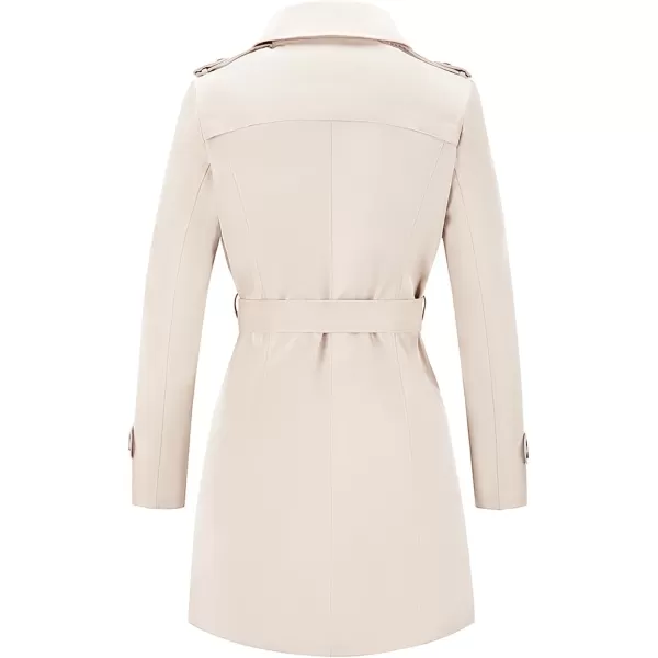 imageFARVALUE Womens Double Breasted Trench Coat Water Resistant Windbreaker Classic Belted Lapel OvercoatAbeige