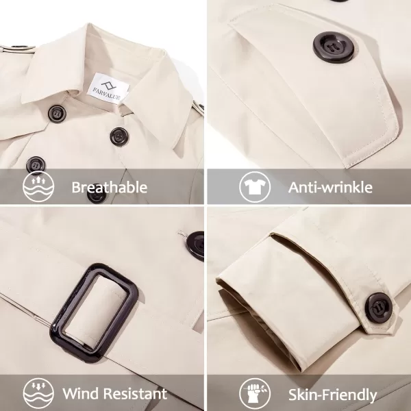 imageFARVALUE Womens Double Breasted Trench Coat Water Resistant Windbreaker Classic Belted Lapel OvercoatAbeige